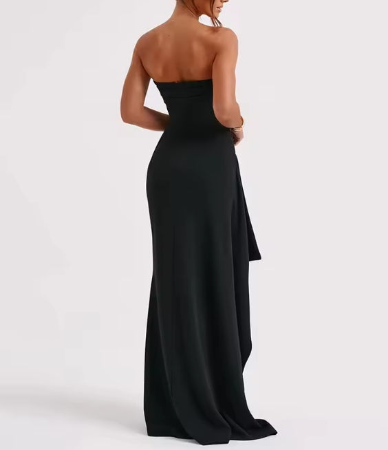 Strapless Backless High Split Maxi Dress For Women Black Off-shoulder Sleeveless Bodycon Club Prom Long Dress Clothes